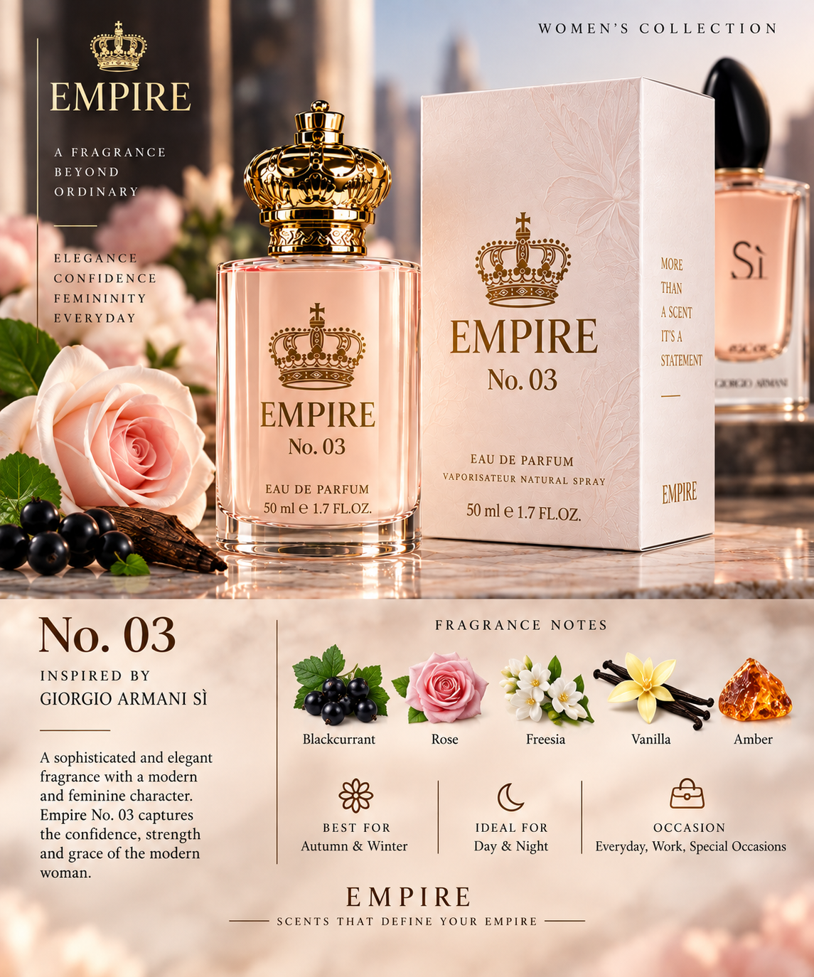 Empire No. 03 Si inspired fragrance with blackcurrant rose freesia vanilla and amber notes