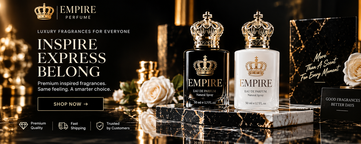Empire Perfume black and white fragrance bottles luxury homepage banner